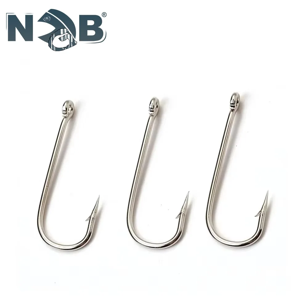NGB 100PCS Anzuelos de pesca de acero rico en carbono con anillo 10 # -20 #   Accesorios de gancho redondo de mar doblado con púas