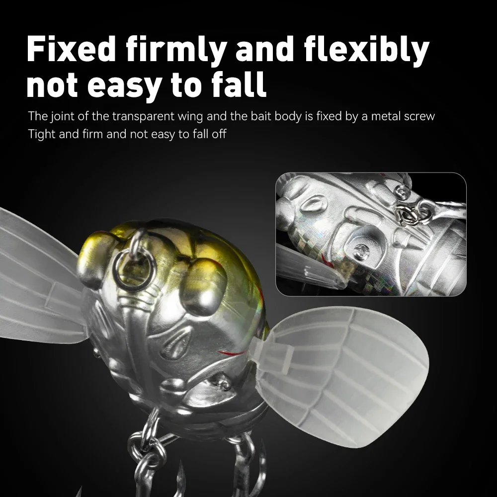 Señuelo de pesca Kingdom, cigarra biónica, 40mm, 5,5g, 55mm, 12,1g, cebo duro flotante Artificial sobre orugas, Lucio, cebos para insectos Topwater - imagen 4