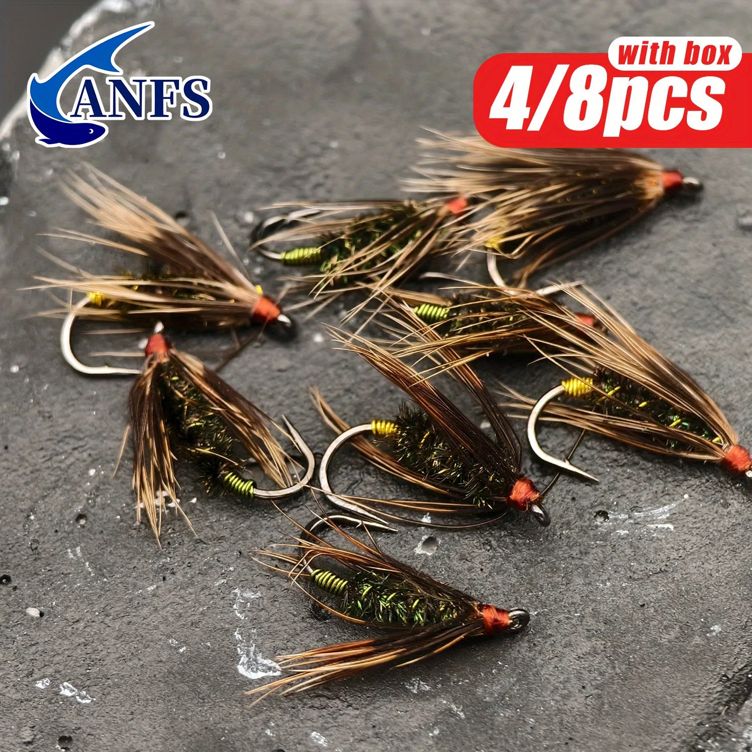 ANFS 4 piezas/8 piezas moscas de pesca con mosca húmeda, cebos con mosca hechos a mano para pesca en agua dulce - imagen 5