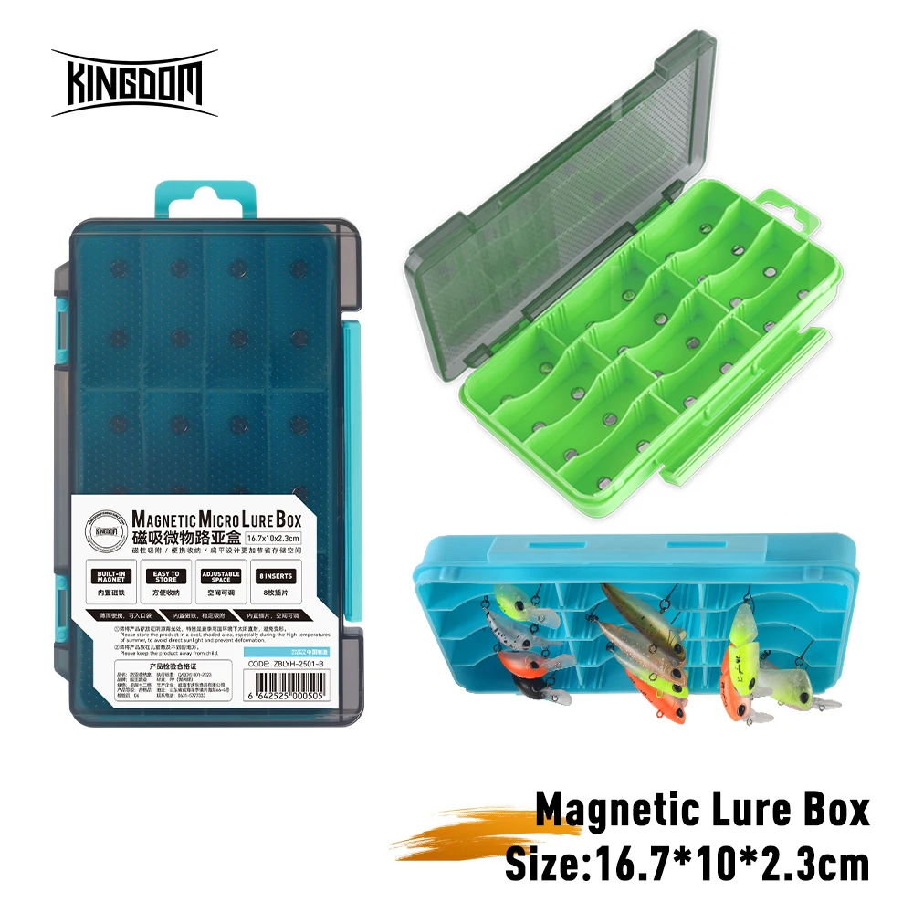 Kingdom-caja de aparejos de pesca magnética portátil, 16,7x10x2,8 cm, cebo de pesca, señuelo, caja de gancho, partición ajustable, accesorios de pesca - imagen 2