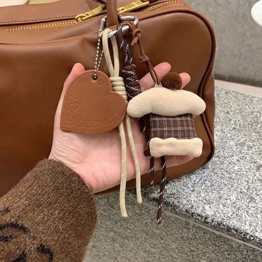1 Uds nuevo llavero de oso a cuadros pastel helado cuerda trenzada llavero bolsa encanto creativo lindo mochila decoración colgante - imagen 2