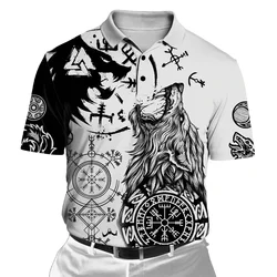 PLstar Cosmos Wolf Tattoo Valknut Dragon Rune 3D para hombre, Polo estampado en toda la prenda, camisa informal de manga corta con solapa, PLP06