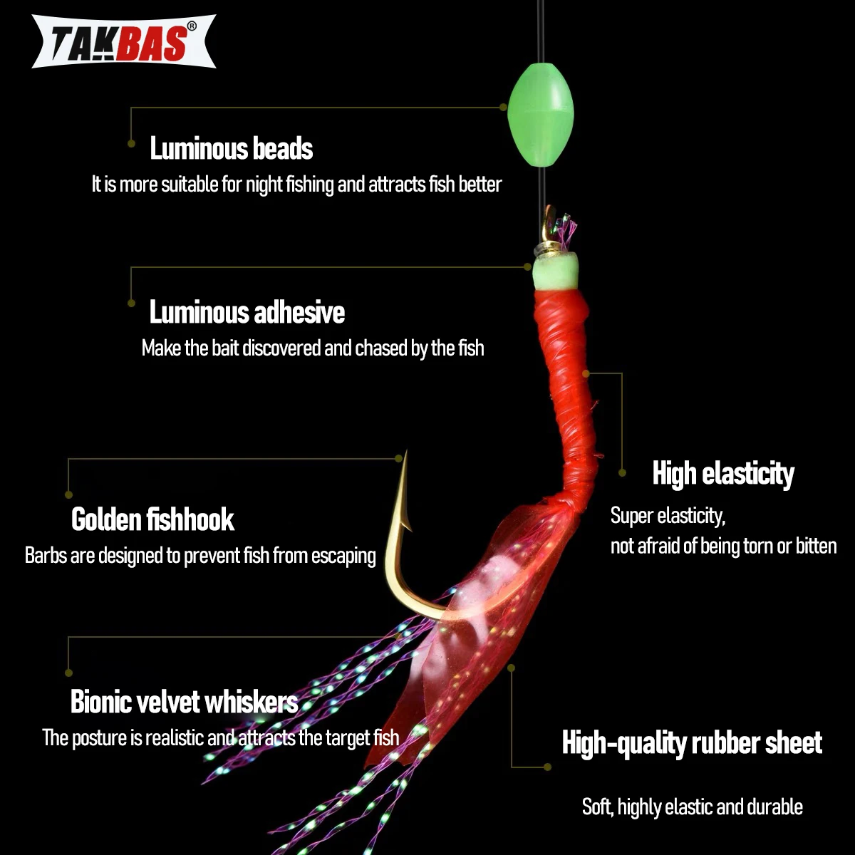 8 paquetes de plataforma de cebo Sabiki tamaño 4-18, cuentas brillantes y anzuelos de pesca de acero rico en carbono, Kit de pesca nocturna para caballa, lubina, - imagen 4