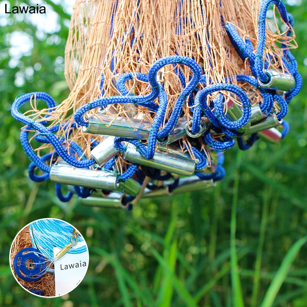 Lawaia red de pesca con plomos de hierro fundido a mano, aparejos de red, Cable trenzado naranja, redes de lanzamiento a mano para aguas poco profundas - imagen 4