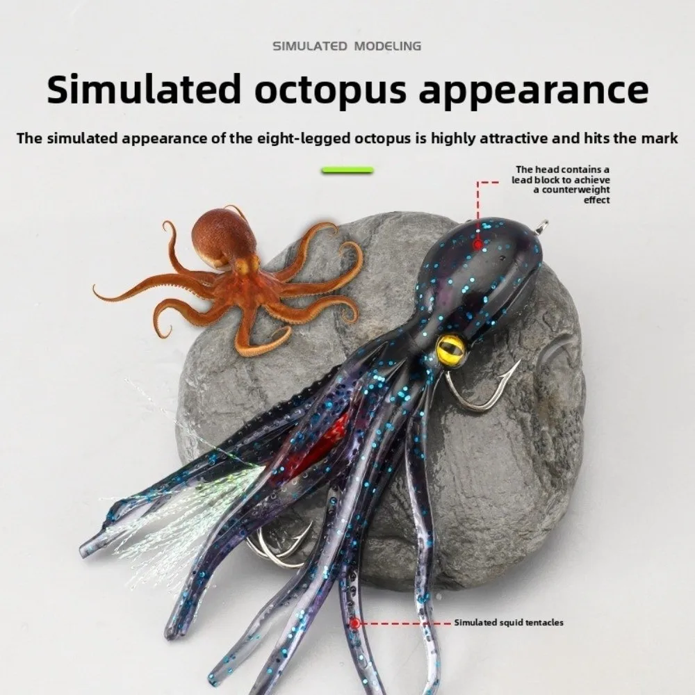 Señuelo de pesca de contrapeso incorporado, 2 uds., 11cm de longitud, 22g de peso, cebo suave, Material de silicona, cebos de pulpo de cola larga - imagen 2