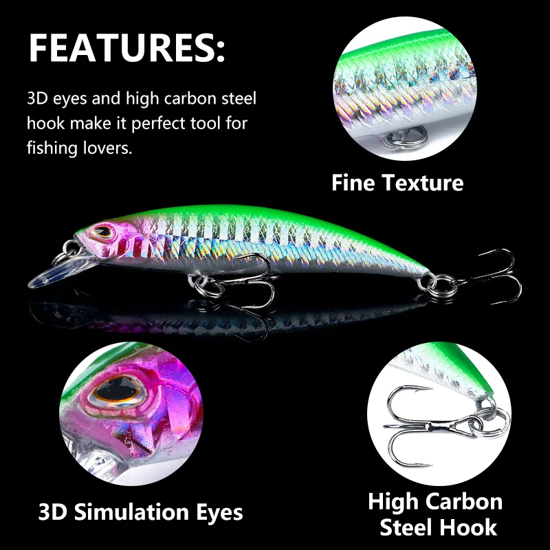 Señuelo Minnow hundimiento con anzuelos triples afilados - imagen 2