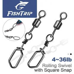 FishTrip 25-100 Uds giratorio con broche cuadrado señuelos de acero inoxidable conexión a presión con mosquetón aparejos de pesca