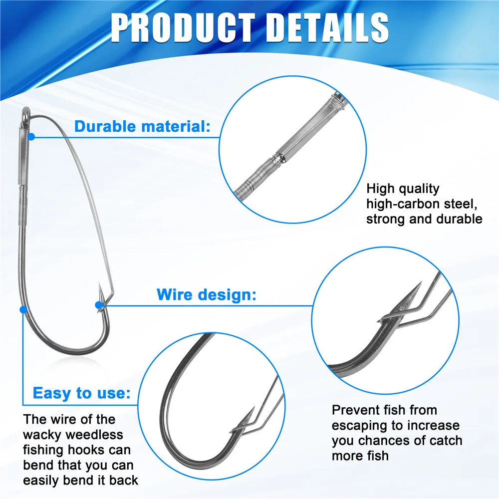 30 Uds. Anzuelos de aparejo loco sin malezas, anzuelos de pesca de acero rico en carbono para lubina, anzuelos largos Neko anticolgante para aparejos locos, señuelo de gusano - imagen 3