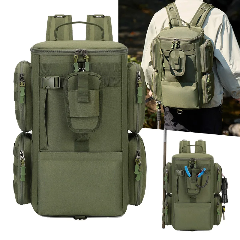 Mochila de Pesca Portacañas con Sistema Molle para Senderismo