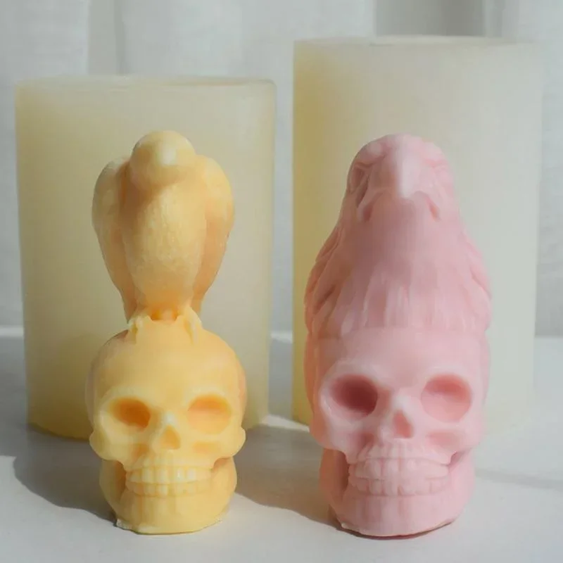Molde de calavera de Halloween, molde de Gel de sílice para decoración de goteo de yeso, Cuervo, águila, pisar, cabeza fantasma, Calavera, vela de aromaterapia - imagen 2