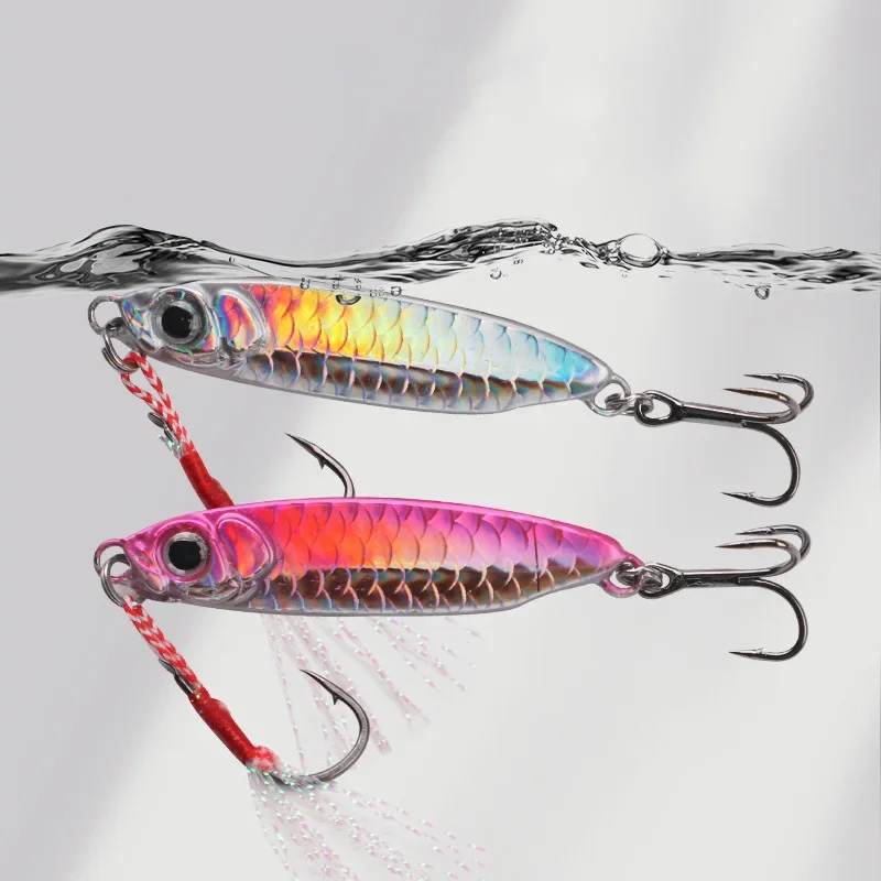1 Uds plantilla de Metal 7g10g15g20g señuelo cuchara de pesca 6 colores Iscas artificiales plantilla de Metal señuelo rebanada Jigbait cuchara anzuelo triple Jigging - imagen 4
