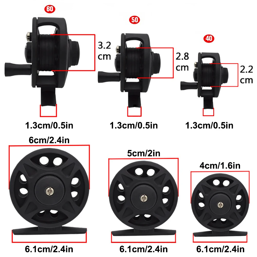 Carrete de pesca en hielo, rueda de tambor, intercambiable, 40/50/60CM, relación de engranaje 1:1, aparejos de pesca - imagen 4