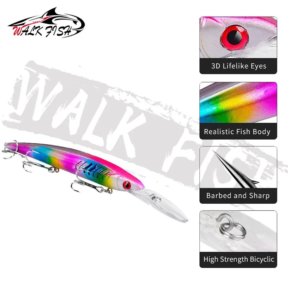 WALK pescado Artificial-Cebo duro para pesca de Lucio, señuelo de pececillo negro de 152mm, 12g con gancho 6 #, Wobbler, equipo de pesca de carpa, Crankbait - imagen 4