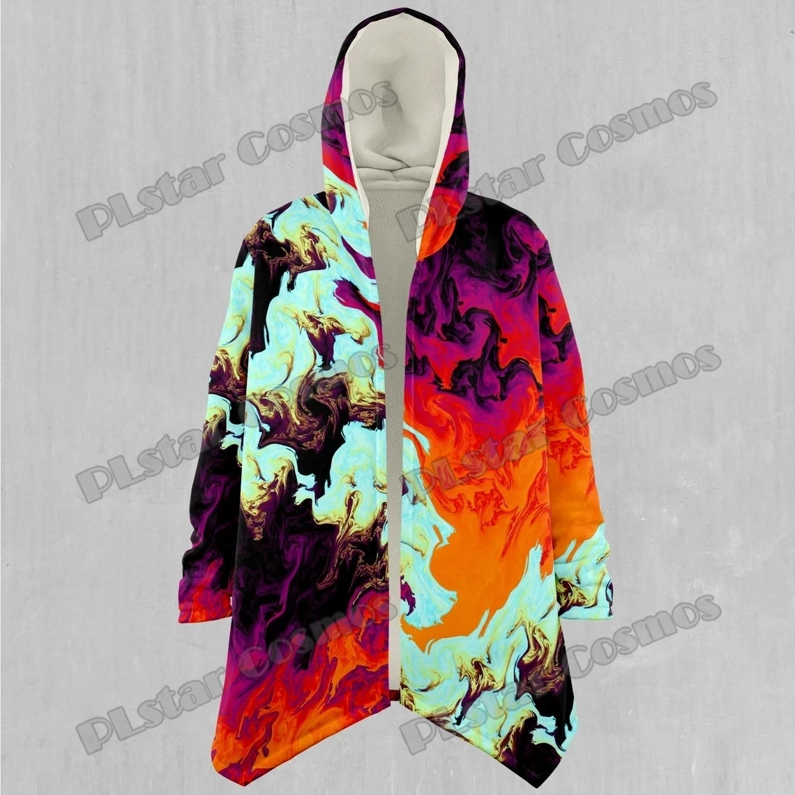 Capa con capucha forrada de Sherpa para hombre con estampado 3D de patrón colorido psicodélico de baño de Lava, capa gruesa y cálida informal para invierno, BB80 - imagen 4