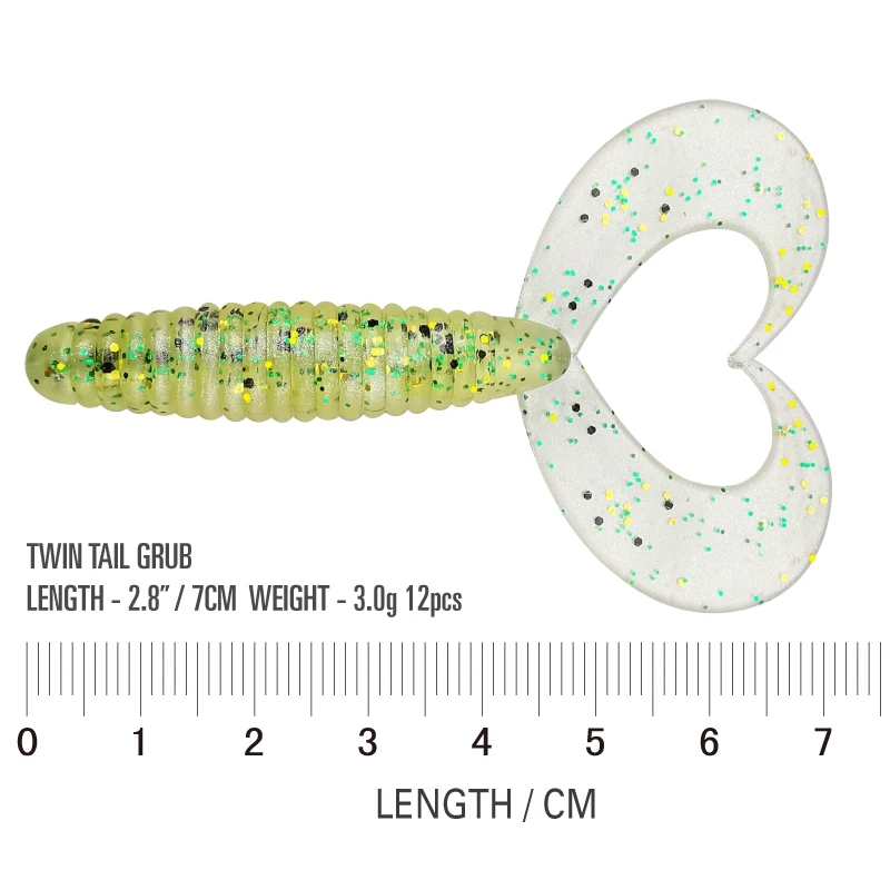 LUREHOLIC 2,8 "7 cm 12 piezas cebos de señuelo suave de cola doble para pesca de lubina cebo de gusano para cabeza de anzuelo, anzuelo de gusano - imagen 2