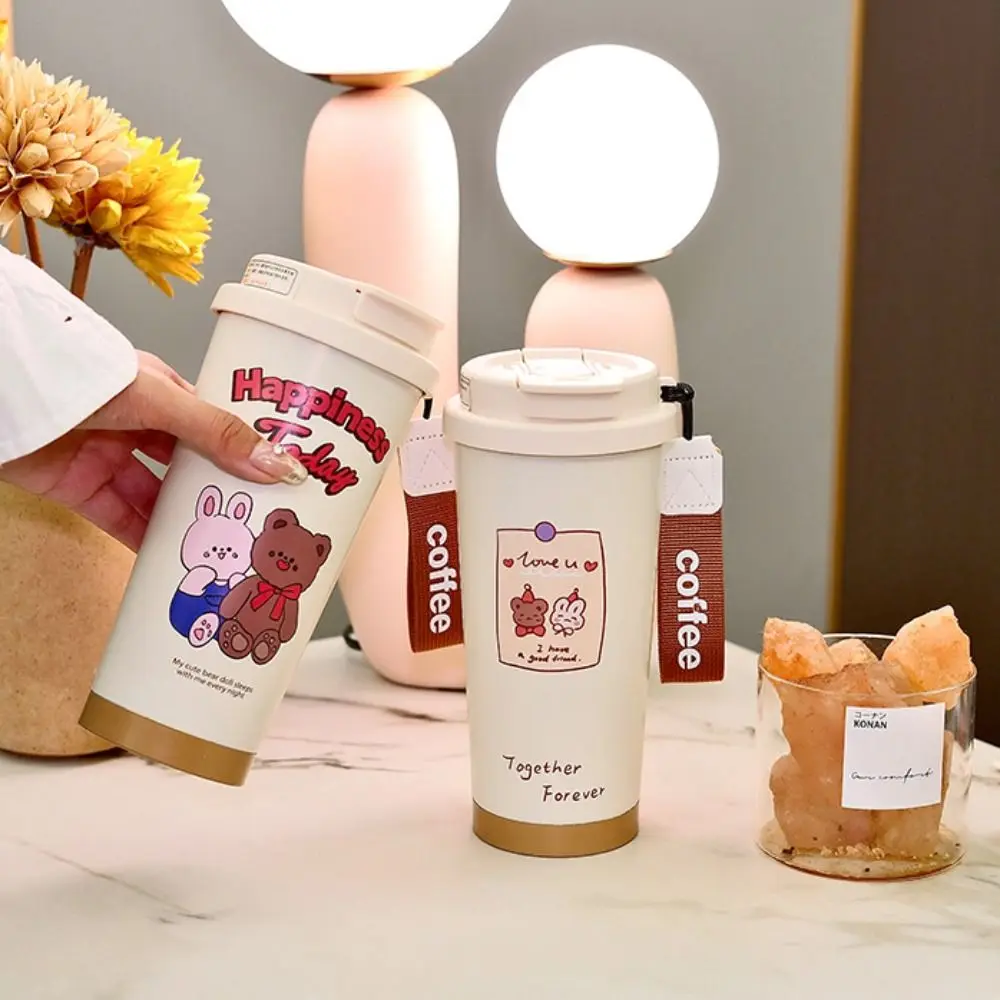 Vasos aislados de 550ml, botella termo creativa de acero inoxidable, gran capacidad con asa de transporte, taza térmica para exteriores - imagen 3