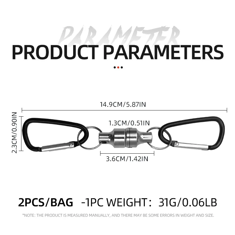 Herramientas de pesca, llavero magnético de liberación de red, Retractor de red de pesca con mosca, imán, soporte de Clip de Metal, aparejos de pesca, 2 uds. - imagen 5