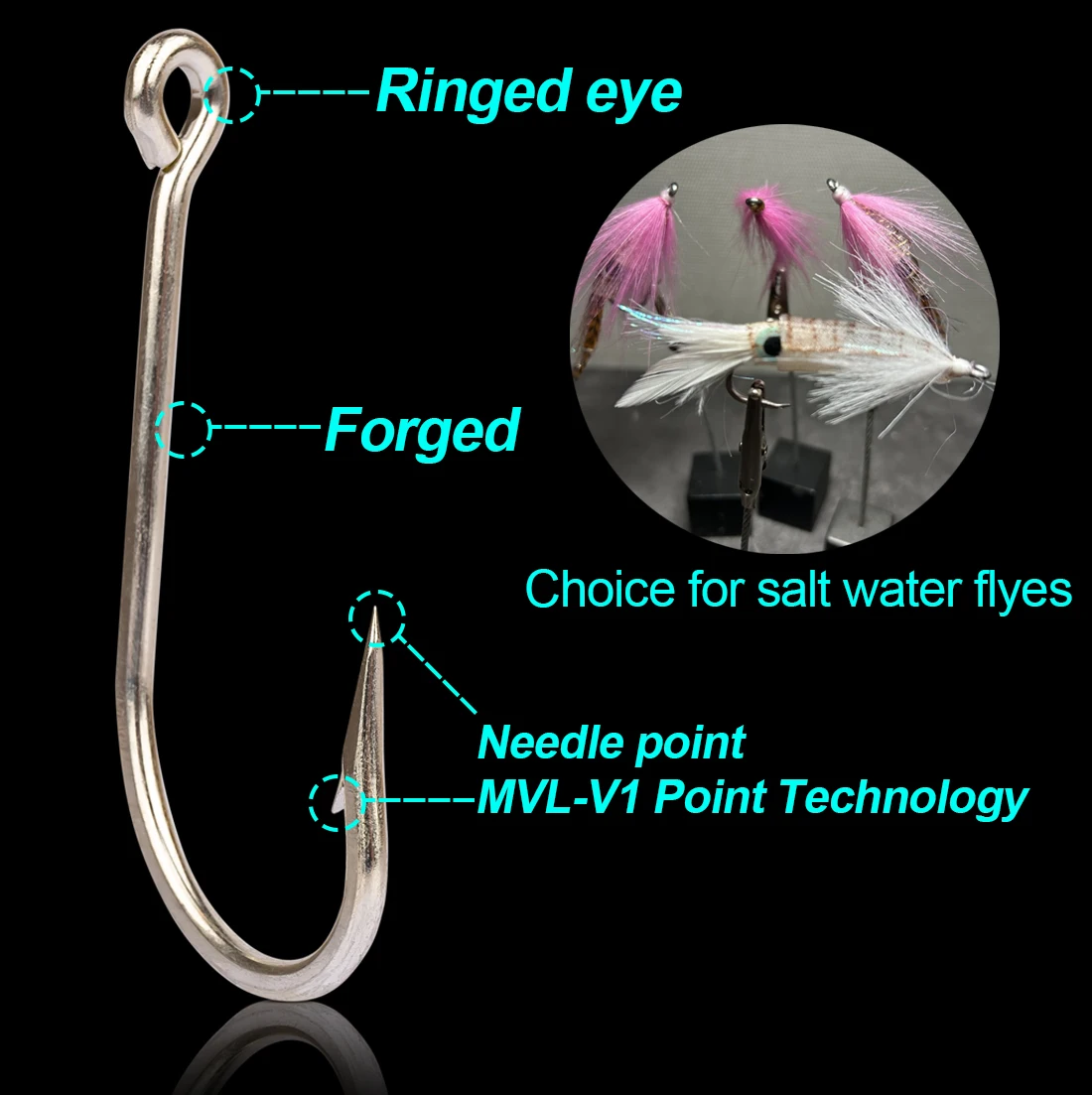 FishTrip 50 Uds. Anzuelos de pesca Oshaughnessy, anzuelo de cebo de agua salada forjado de vástago largo para pesca de curricán y estacionaria - imagen 5