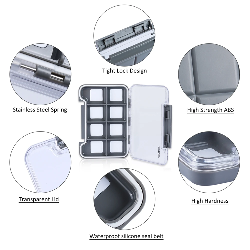 Goture-caja de aparejos de pesca magnética, caja de señuelos, impermeable, ABS de alta resistencia, 8 componentes, tapa transparente, caja de pesca con mosca - imagen 3