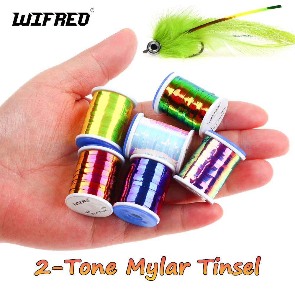 Wifreo, 2 uds/6 uds., oropel plano de Mylar de 2 tonos, oropel Flashabou de 2mm de ancho, Material de atado de moscas para ninfas, serpentina, Señuelos de Pesca de trucha - imagen 2