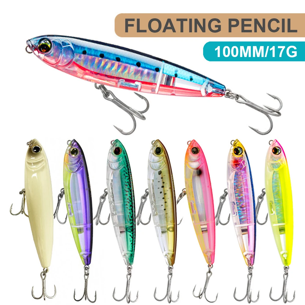 Señuelos de pesca de 10cm y 17g, cebo tipo lápiz flotante Wobbler, cebo duro Artificial láser de fundición larga, accesorios de pesca Jerkbait QBE117 - imagen 2