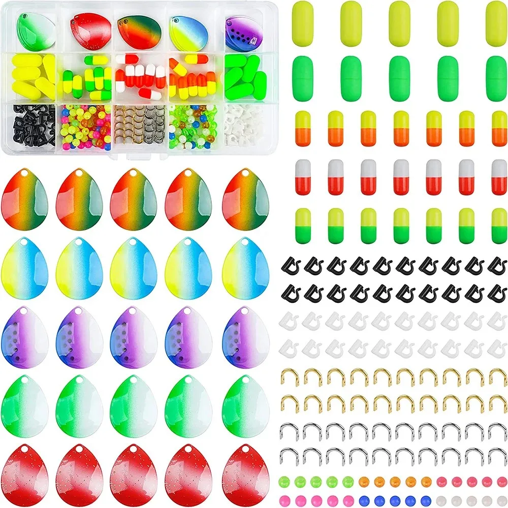 177 Uds. Kit de fabricación de señuelos giratorios, arnés sobre orugas, aparejos giratorios dorados, cuchillas Colorado, flotadores Pompano, cuentas de horquilla para plataforma Walleye