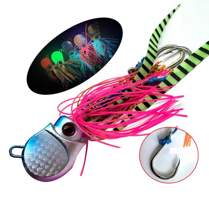 TAKEDO-señuelo de pesca de pulpo, 80G, 100G, 120G, cabeza de anzuelo de Metal, señuelos de curricán, Jigbait de atún, falda de goma, cebo con gancho auxiliar bk *