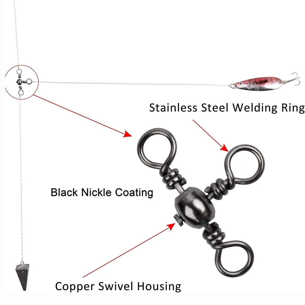 50 Uds. Aparejos de pesca giratorios de 3 vías, barril giratorio en forma de T, giratorios cruzados para aparejo de bagre, aparejo de pesca para Surf, conector de pesca - imagen 5