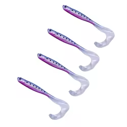 Señuelo de pesca de cola larga con cebo suave de silicona Artificial de 4 piezas con ojos 3D para pesca con caña