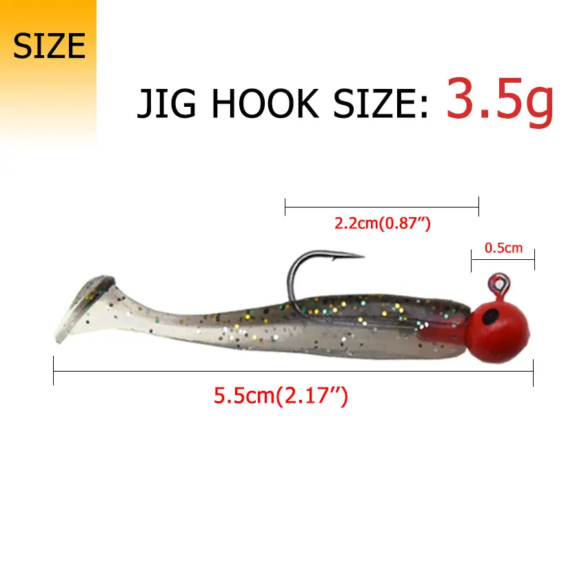 Paquete de caja JYJ 25 uds 5cm cola de paleta de sílice suave cola en T gusano sábalo señuelo cebo para pesca, señuelo de gusano artificial con anzuelo - imagen 3