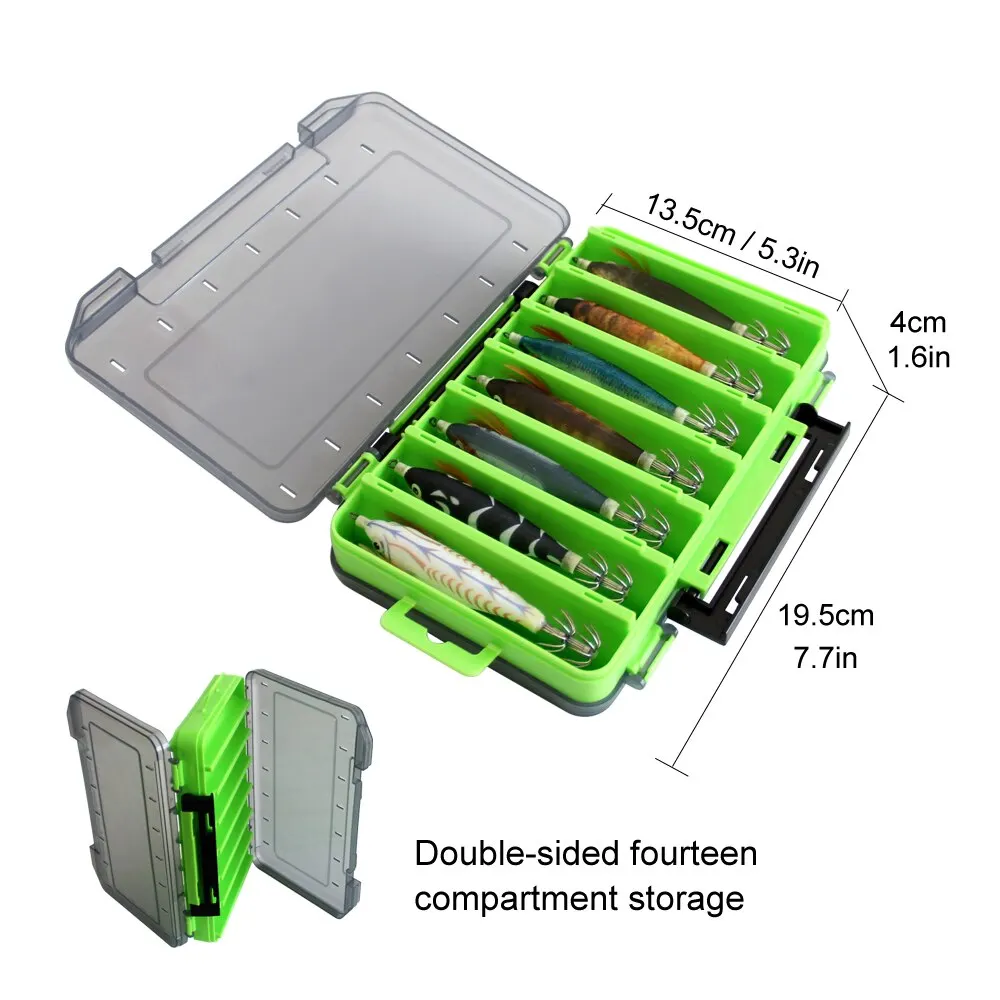 Anzuelo de calamar Horizontal luminoso, cebo Artificial de madera para camarón, pulpo, sepia, camarón, aparejo duro de agua salada, 14 piezas - imagen 5
