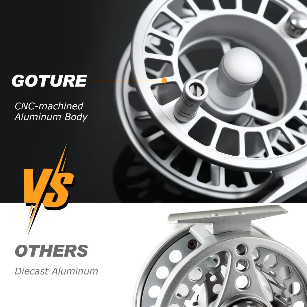 Goture-carrete de pesca con mosca, rueda de pesca con mosca profesional de aluminio, Metal mecanizado CNC, color plata, 2 + 1BB, 3/4, 5/6, 7/8, 9/10 - imagen 4