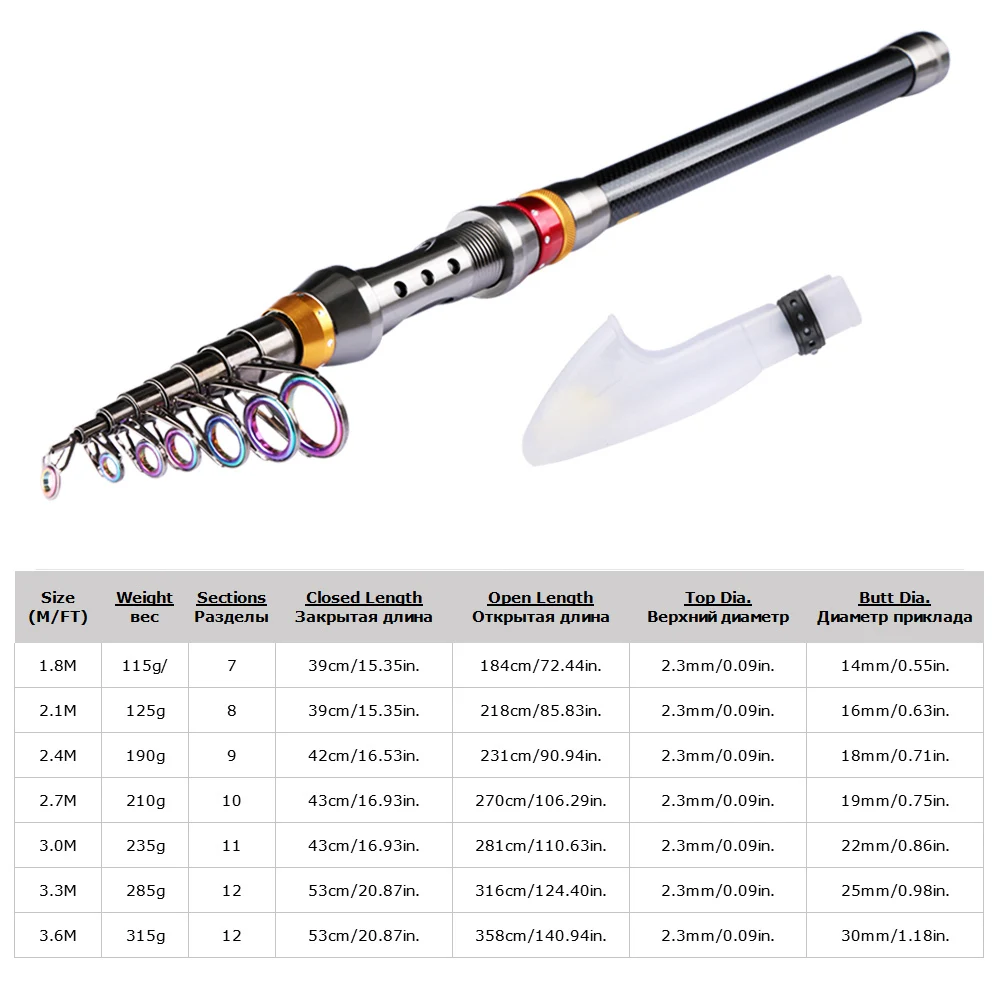 Goture-caña de pescar telescópica de fibra de carbono, caña de pescar giratoria para carpa, alimentador de lubina, 1,8-3,0 m - imagen 3