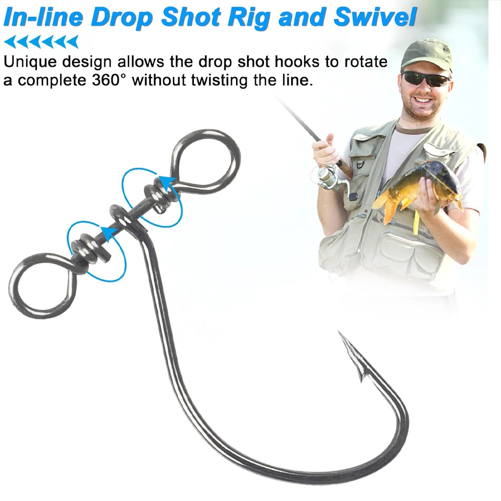 Anzuelos de tiro caído en línea, aparejo de plantilla de tiro hacia abajo, gancho de pesca de lubina de gusano de gran espacio con conector giratorio para pesca de señuelo de trucha, 20 piezas - imagen 4