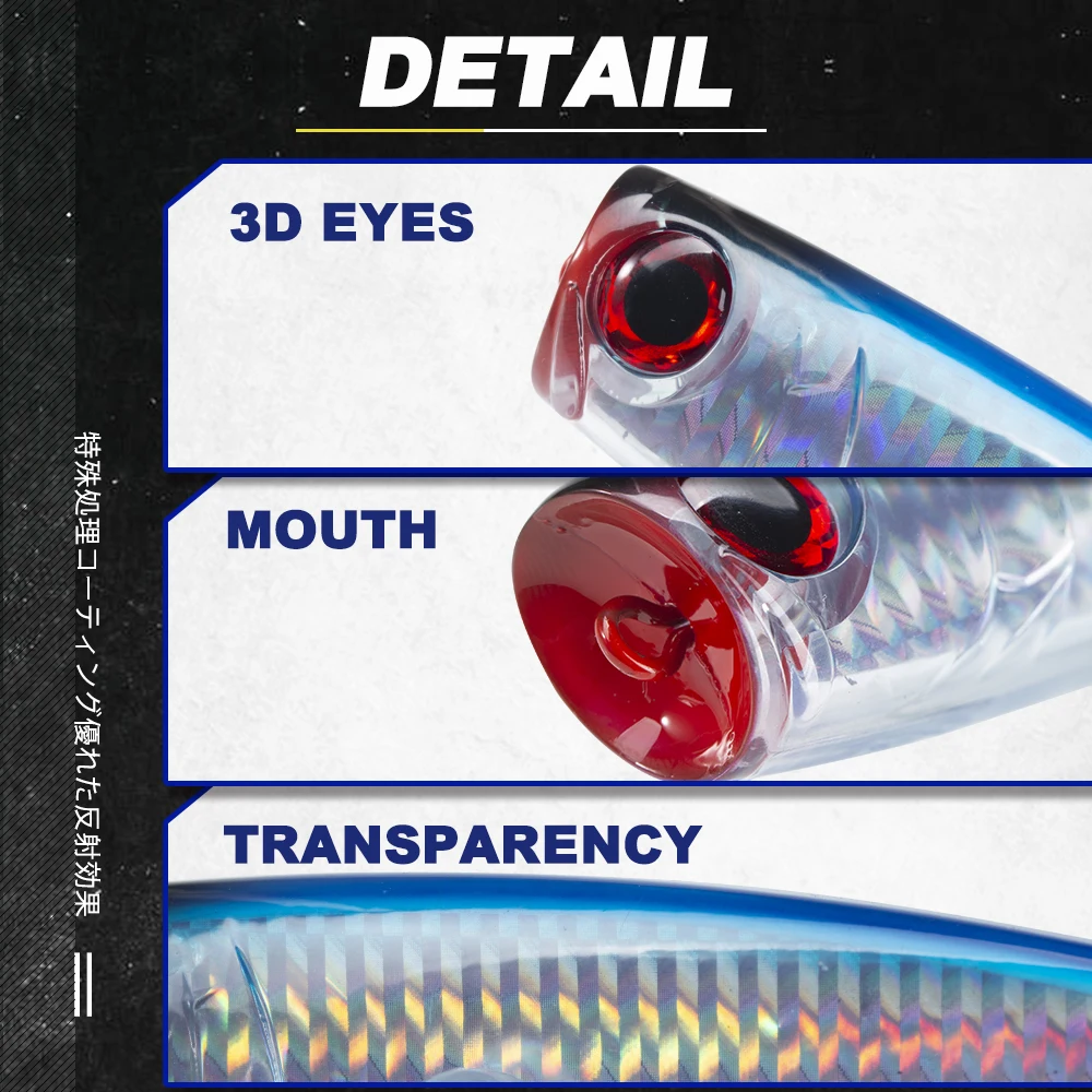 Señuelos de pesca D1 Mult Uds Topwater Popper 110mm 20g Wobblers flotantes cebos duros artificiales de fundición larga mar fresco para lubina - imagen 5
