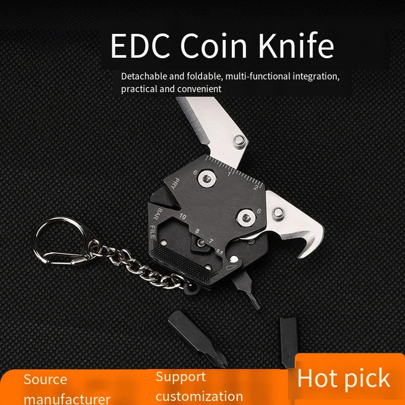 Moneda hexagonal multifuncional, herramienta EDC para exteriores, cuchillo plegable hexagonal para monedas, llavero, destornillador, Mini engranaje plegable de bolsillo - imagen 5