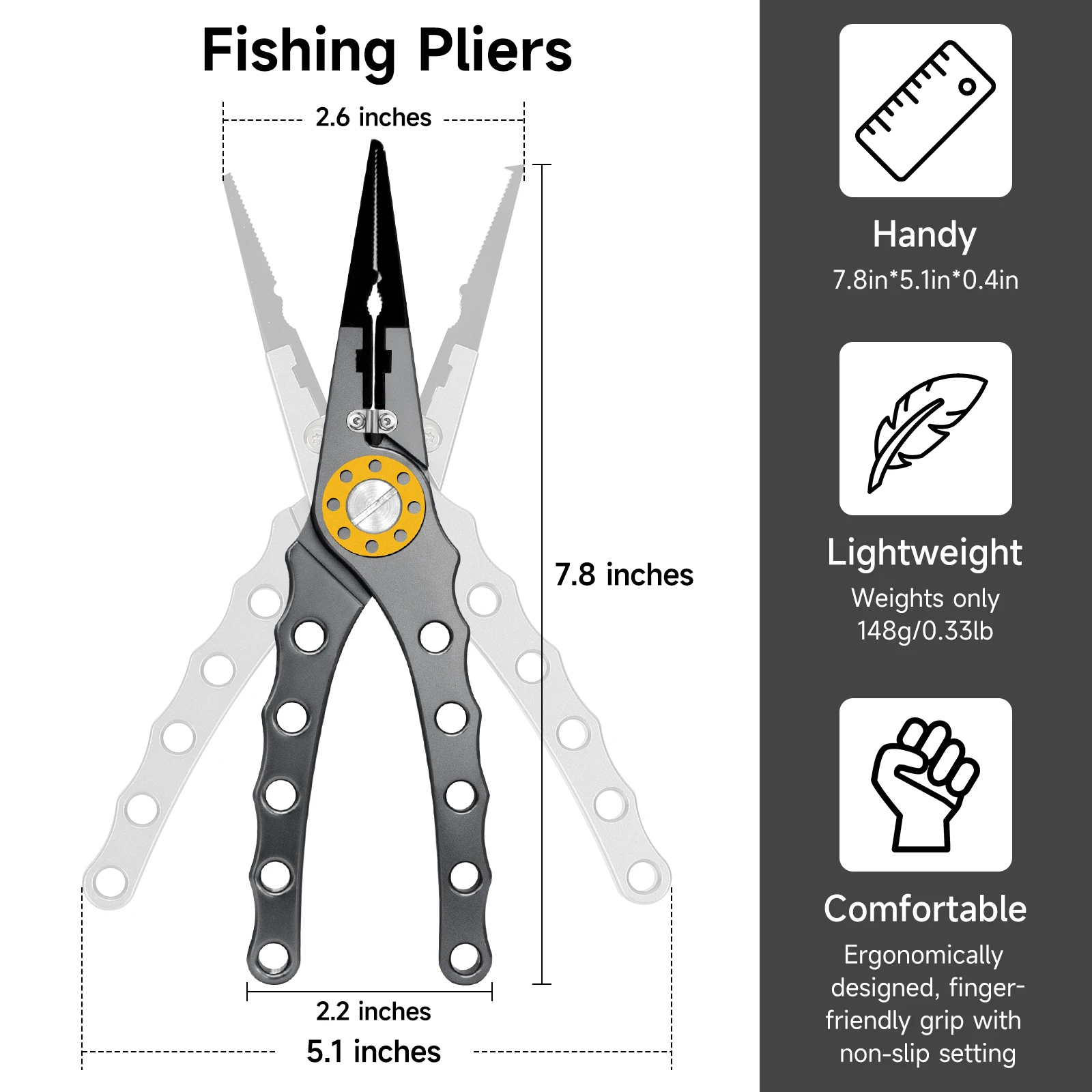 SANLIKE-Alicates de pesca de aleación de aluminio, cortadores de alambre portátiles para enganchar, alicates de resorte de operación con una sola mano, hojas de carburo de tungsteno - imagen 2