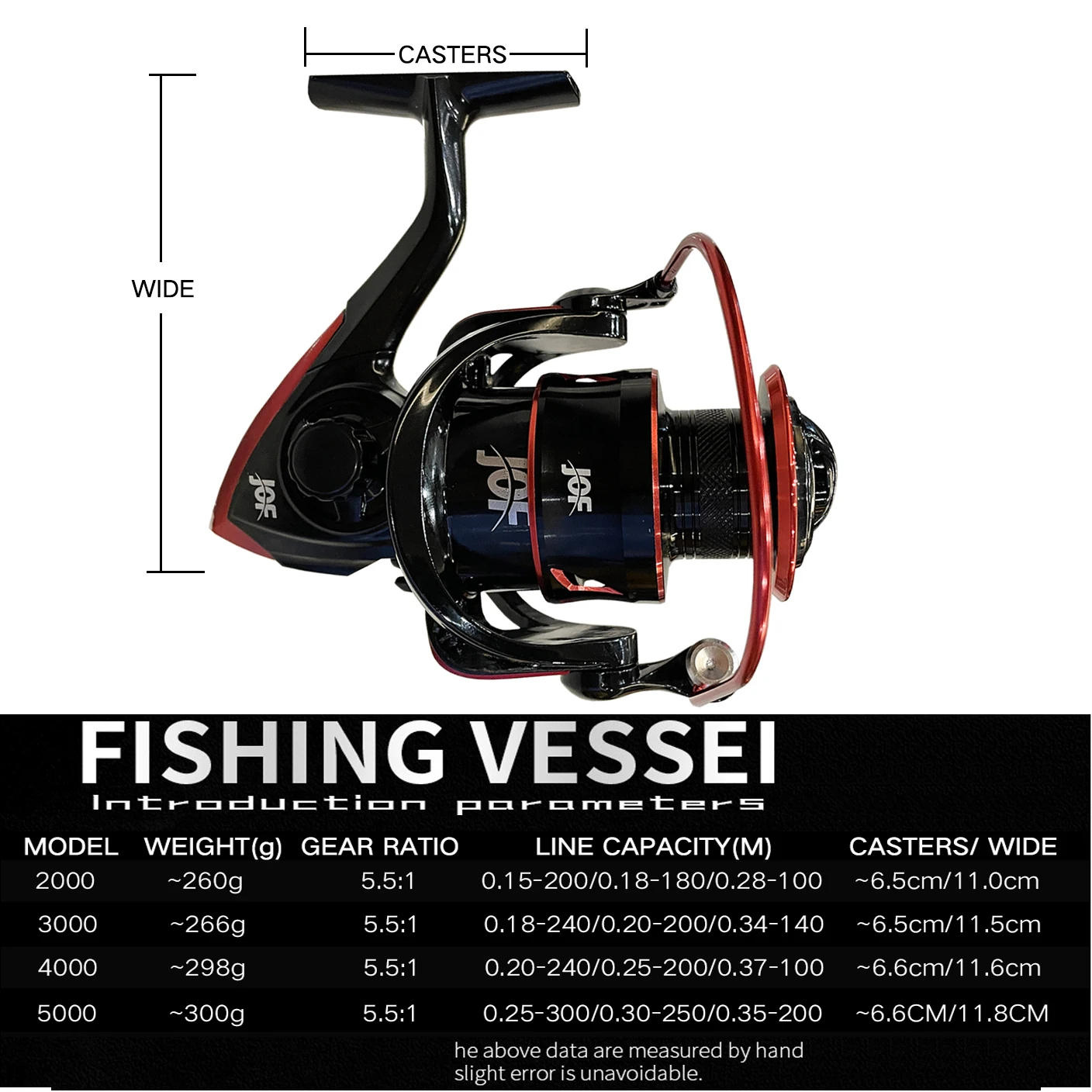 JOF-carrete de pesca giratorio rojo, 5,5: 1, Ratio de engranaje 15KG, arrastre máximo, fuerza ultraligera, cuerpo de grafito, serie 2000-5000 - imagen 4