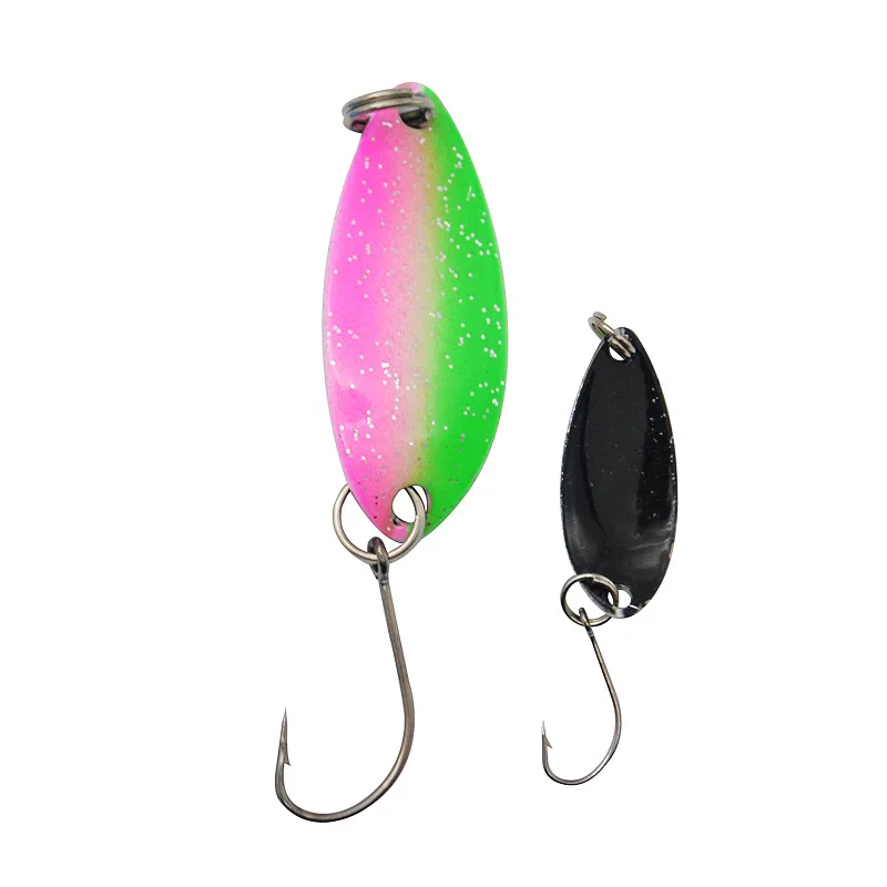Cuchara de pesca de Metal de doble color, 3g, 33mm, 6 piezas lote con gancho único afilado para pesca de trucha, lubina y caballa, 12 colores - imagen 4