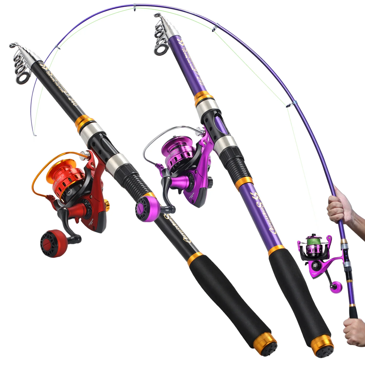 Sougayilang-Juego combinado de caña de pescar giratoria, caña de 1,8-3,3 m y carrete de 1000-5000, caña de pescar telecópica completa, pesca en agua dulce - imagen 2