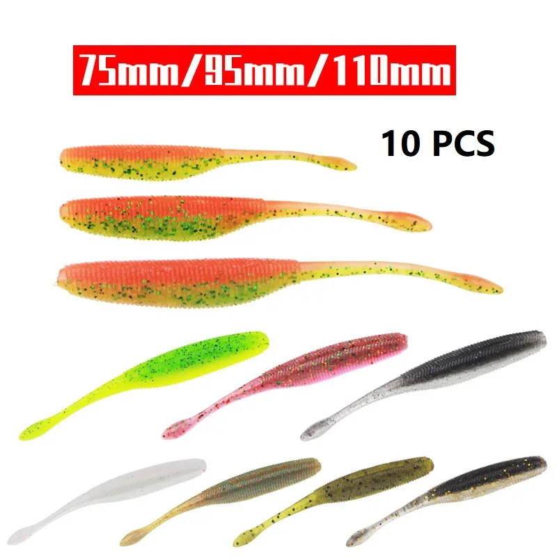 Vinilo cola recta para lubina – Señuelo de pesca suave 75-110mm