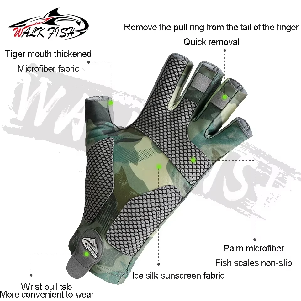 Guantes de pesca medios dedos WALK FISH – Antideslizantes para verano - imagen 2