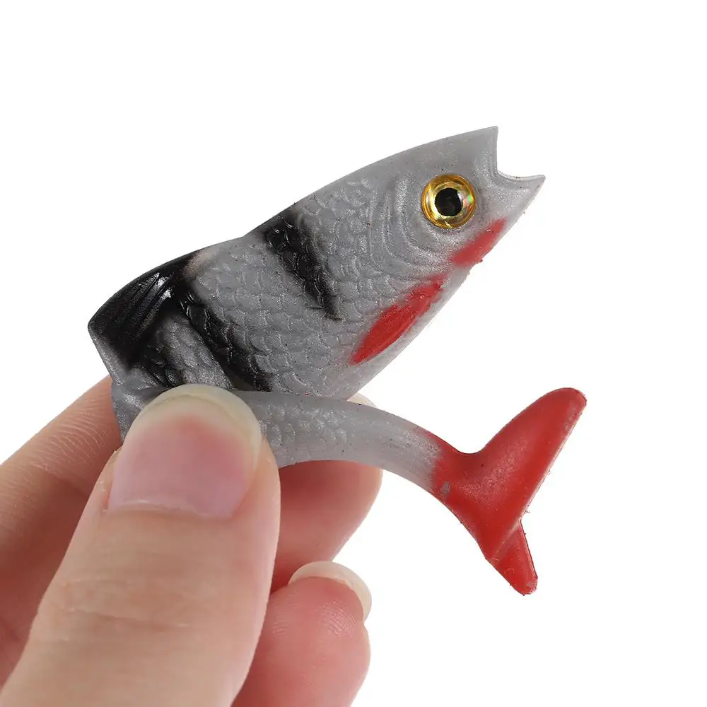 Señuelos de pesca suaves coloridos de 8cm, cola en T, ojos 3D, Swimbait Artificial de silicona, pez Artificial, cebo falso simulado, pesca en el mar - imagen 3