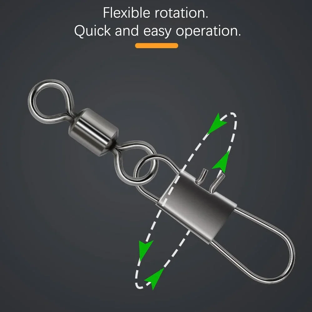 DNDYUJU 50 Uds conector de pesca giratorio con enclavamiento Snap de acero inoxidable para anzuelo señuelo aparejos de pesca - imagen 4
