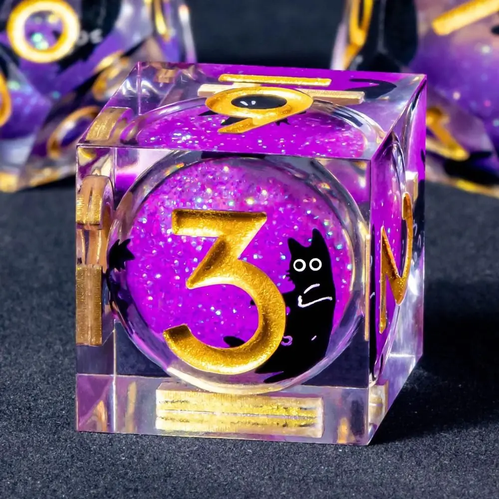 Nuevo juego de dados de 7 piezas, juego de dados de resina de arena púrpura, poliedro hecho a mano, juego de dados poliédricos con bordes afilados, juego de dados RPG de resina
