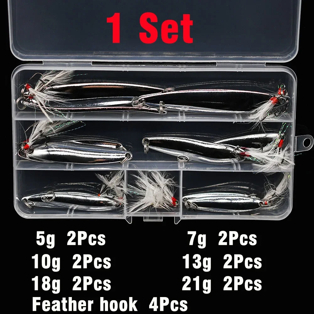 5g ~ 21g Silver Metal Sequins Spoon Lures Fishing Lure Hard Bait&Feather Hook 16 Pcs /1 Box - imagen 2