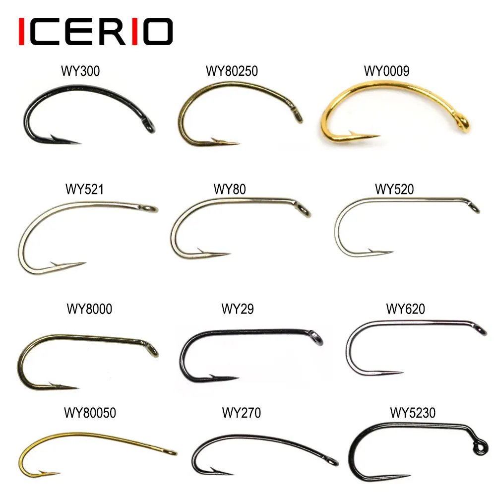 ICERIO 100 Uds. Anzuelo clásico para pesca con púas y púas, anzuelo para moscas secas y húmedas, plantilla para moscas, ninfa, camarones, ninfa Caddis Streamer, anzuelo para atar moscas