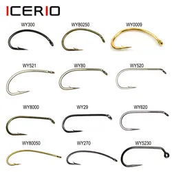ICERIO 100 Uds. Anzuelo clásico para pesca con púas y púas, anzuelo para moscas secas y húmedas, plantilla para moscas, ninfa, camarones, ninfa Caddis Streamer, anzuelo para atar moscas