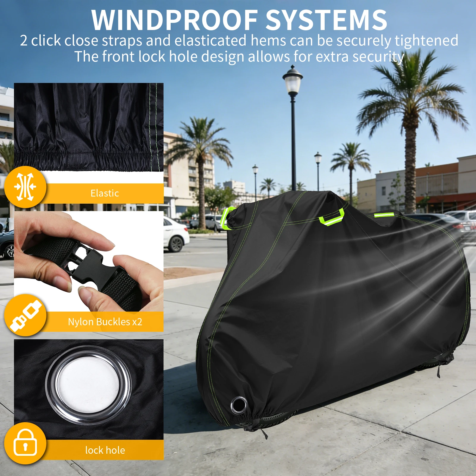 Funda impermeable para bici – orificio candado y tiras reflectantes - imagen 3