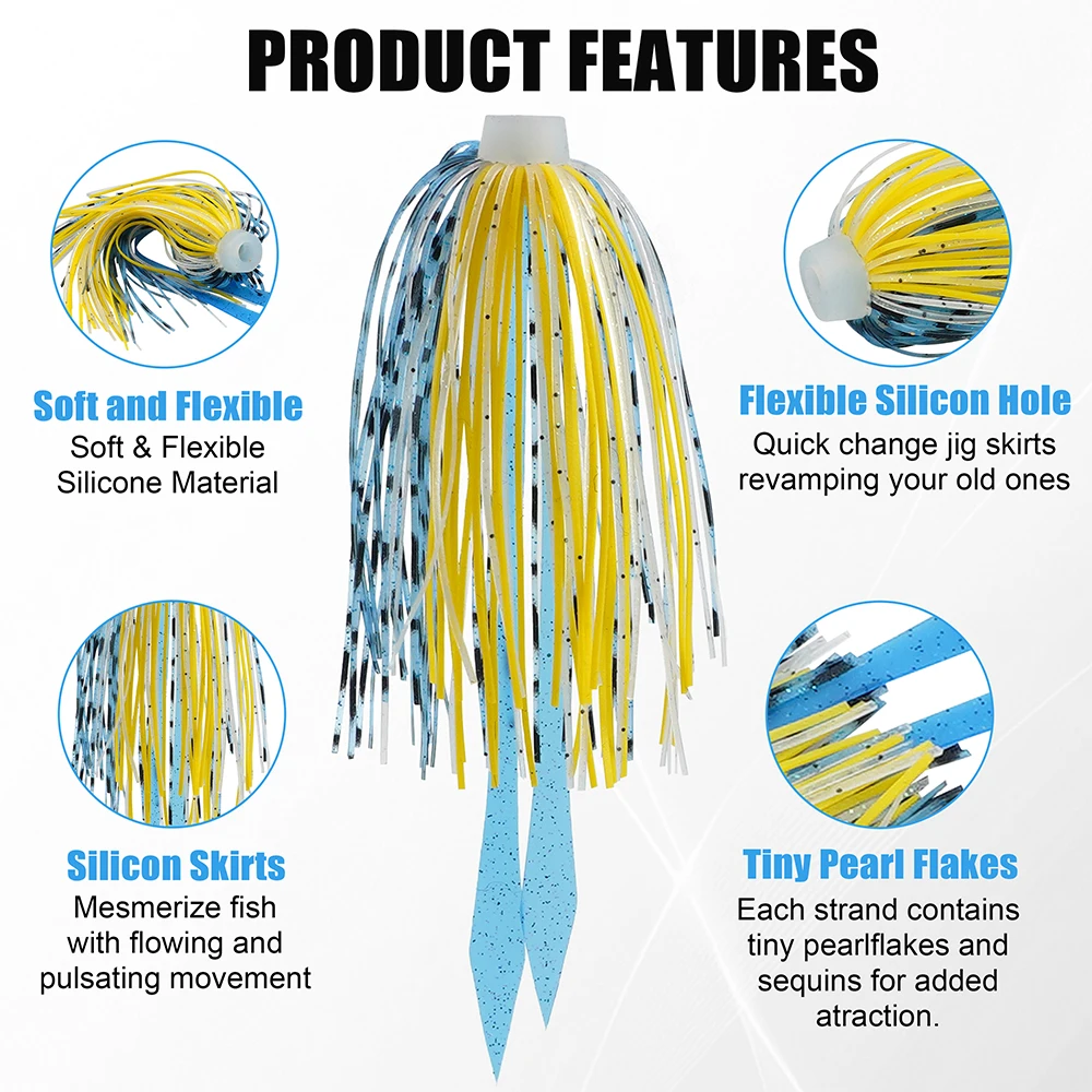 100/50/30 Uds faldas de plantilla de silicona falda de señuelo de pesca de repuesto con 49 soportes faldas de paraguas para Spinnerbaits Buzzbaits - imagen 3